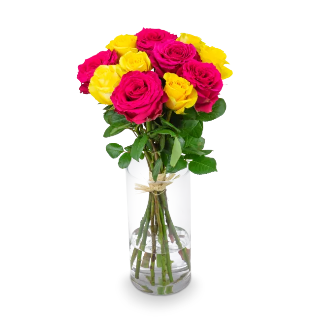 Bouquet of pink and yellow roses